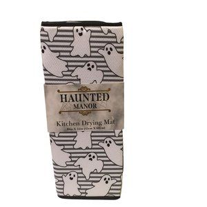 Haunted Manor Ghost Kitchen Drying Mat White Gray Stripe